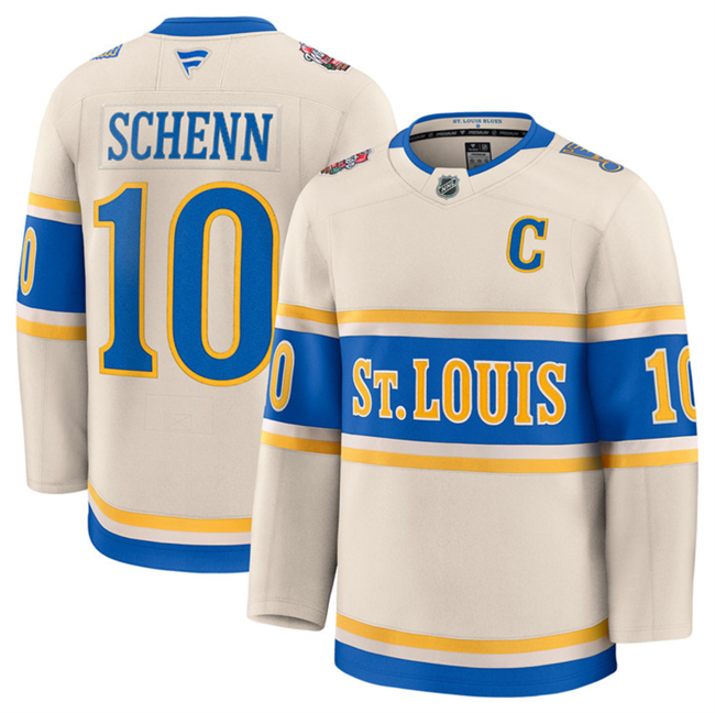 Men's St. Louis Blues #10 Brayden Schenn Cream 2024-25 Winter Classic Stitched Hockey Jersey Men's St. Louis Blues #10 Brayden Schenn Cream 2024-25 Winter Classic Stitched Hockey Jersey