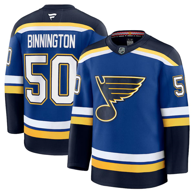 Men's St. Louis Blues #50 Jordan Binnington Blue 2024-25 Home Stitched Hockey Jersey Men's St. Louis Blues #50 Jordan Binnington Blue 2024-25 Home Stitched Hockey Jersey