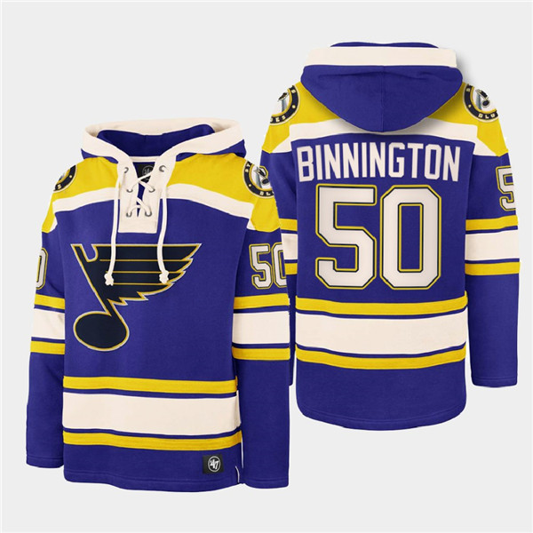 Men's St. Louis Blues #50 Jordan Binnington Blue Ageless Must-Have Lace-Up Pullover HoodieS Men's St. Louis Blues #50 Jordan Binnington Blue Ageless Must-Have Lace-Up Pullover HoodieS