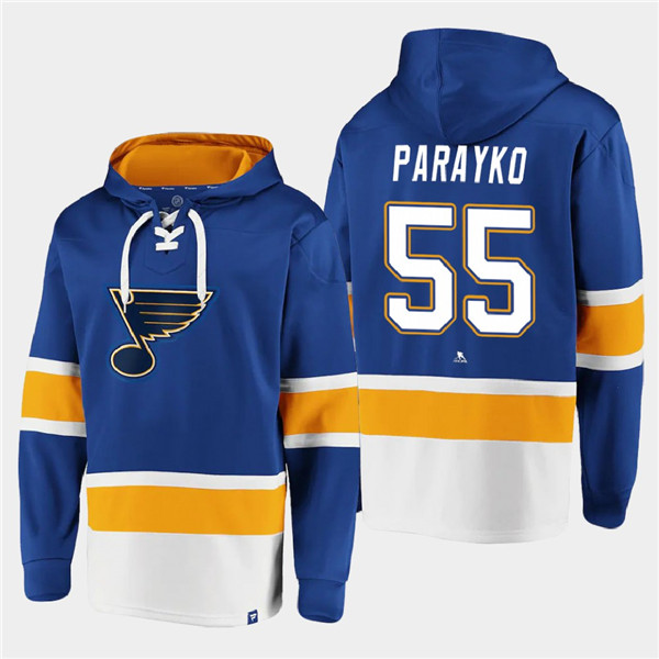 Men's St. Louis Blues #55 Colton Parayko Blue Ageless Must-Have Lace-Up Pullover Hoodie Men's St. Louis Blues #55 Colton Parayko Blue Ageless Must-Have Lace-Up Pullover Hoodie