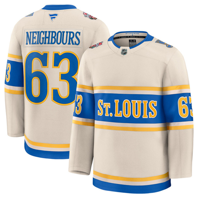 Men's St. Louis Blues #63 Jake Neighbours Cream 2024-25 Winter Classic Stitched Hockey Jersey Men's St. Louis Blues #63 Jake Neighbours Cream 2024-25 Winter Classic Stitched Hockey Jersey