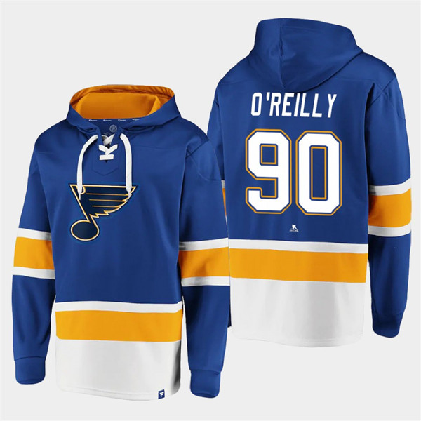 Men's St. Louis Blues #90 Ryan O'Reilly Blue Ageless Must-Have Lace-Up Pullover Hoodie Men's St. Louis Blues #90 Ryan O'Reilly Blue Ageless Must-Have Lace-Up Pullover Hoodie