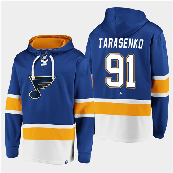 Men's St. Louis Blues #91 Vladimir Tarasenko Blue Ageless Must-Have Lace-Up Pullover Hoodie Men's St. Louis Blues #91 Vladimir Tarasenko Blue Ageless Must-Have Lace-Up Pullover Hoodie