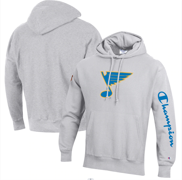 Men's St. Louis Blues Gray Heathered Reverse Weave Pullover Hoodie Men's St. Louis Blues Gray Heathered Reverse Weave Pullover Hoodie