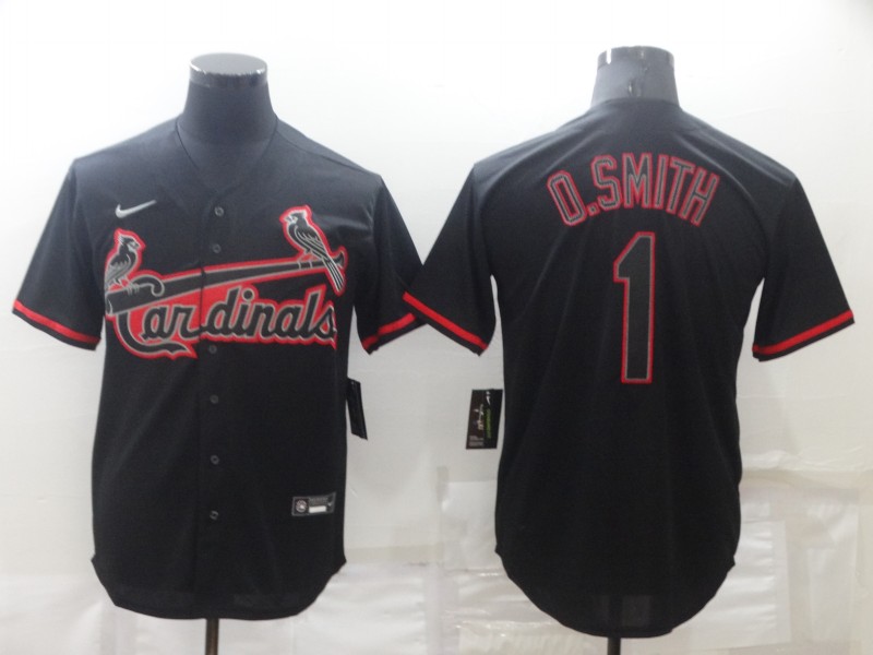 Men's St. Louis Cardinals #1 Ozzie Smith Black Shadow Cool Base Stitched Jersey