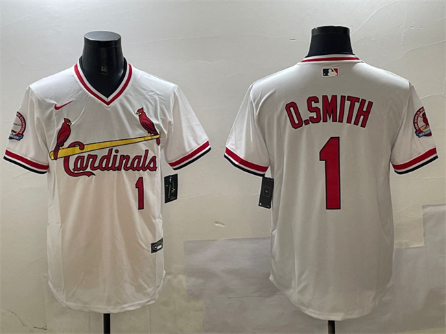 Men's St. Louis Cardinals #1 Ozzie Smith White With Patch Stitched Baseball Jersey