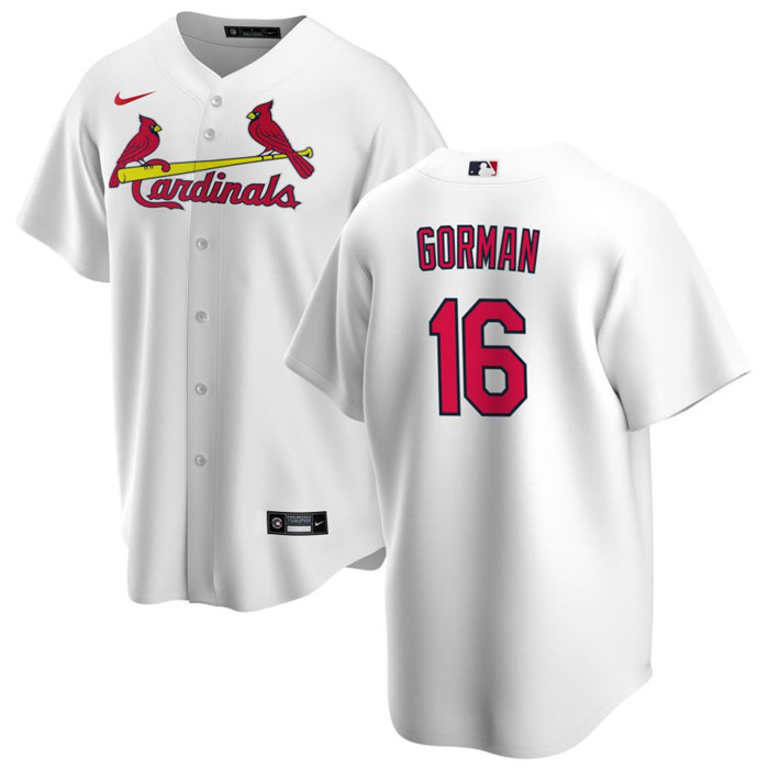 Men's St. Louis Cardinals #16 Nolan Gorman White Cool Base Stitched Jersey Men's St. Louis Cardinals #16 Nolan Gorman White Cool Base Stitched Jersey