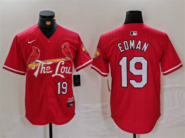 Men's St. Louis Cardinals #19 Tommy Edman Red 2024 City Connect Stitched Baseball Jersey Men's St. Louis Cardinals #19 Tommy Edman Red 2024 City Connect Stitched Baseball Jersey