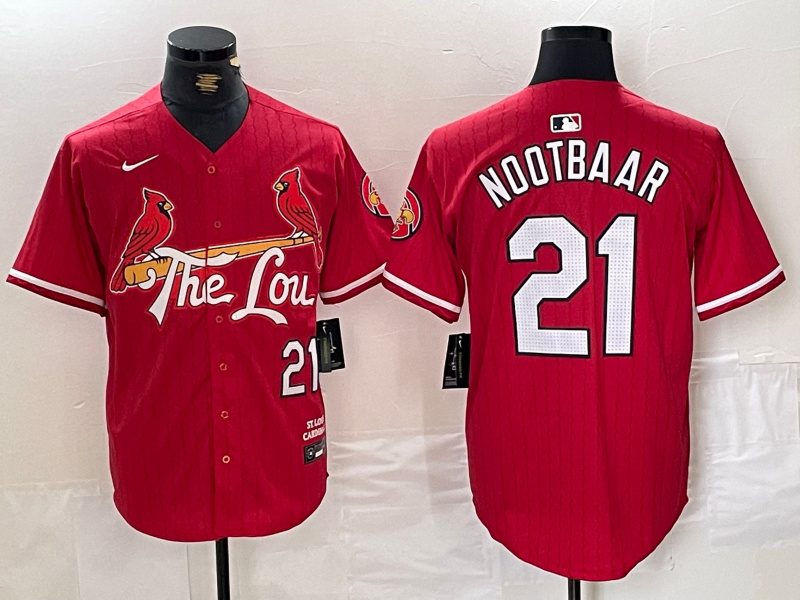 Men's St. Louis Cardinals #21 Lars Nootbaar Red 2024 City Connect Stitched Baseball Jersey 1 Men's St. Louis Cardinals #21 Lars Nootbaar Red 2024 City Connect Stitched Baseball Jersey 1