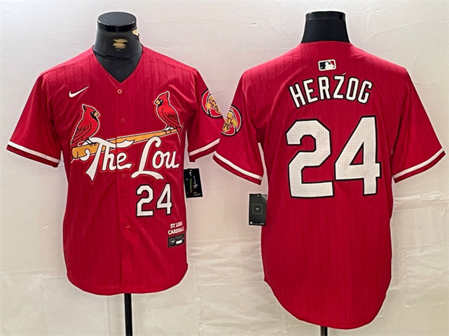 Men's St. Louis Cardinals #24 Whitey Herzog Red 2024 City Connect Limited Stitched Baseball Jersey Men's St. Louis Cardinals #24 Whitey Herzog Red 2024 City Connect Limited Stitched Baseball Jersey