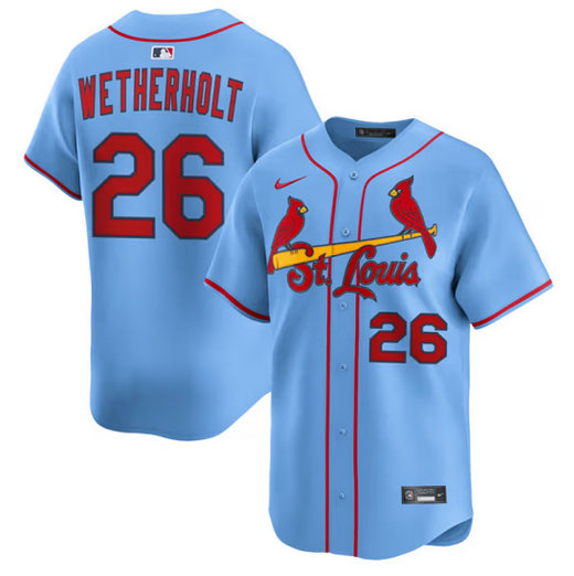Men's St. Louis Cardinals #26 JJ Wetherholt Light Blue Alternate Limited Stitched Baseball Jersey Men's St. Louis Cardinals #26 JJ Wetherholt Light Blue Alternate Limited Stitched Baseball Jersey