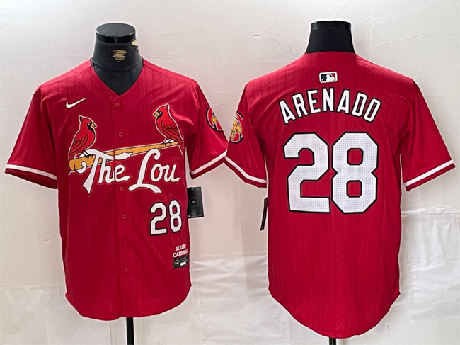 Men's St. Louis Cardinals #28 Nolan Arenado Red 2024 City Connect Stitched Baseball Jersey Men's St. Louis Cardinals #28 Nolan Arenado Red 2024 City Connect Stitched Baseball Jersey