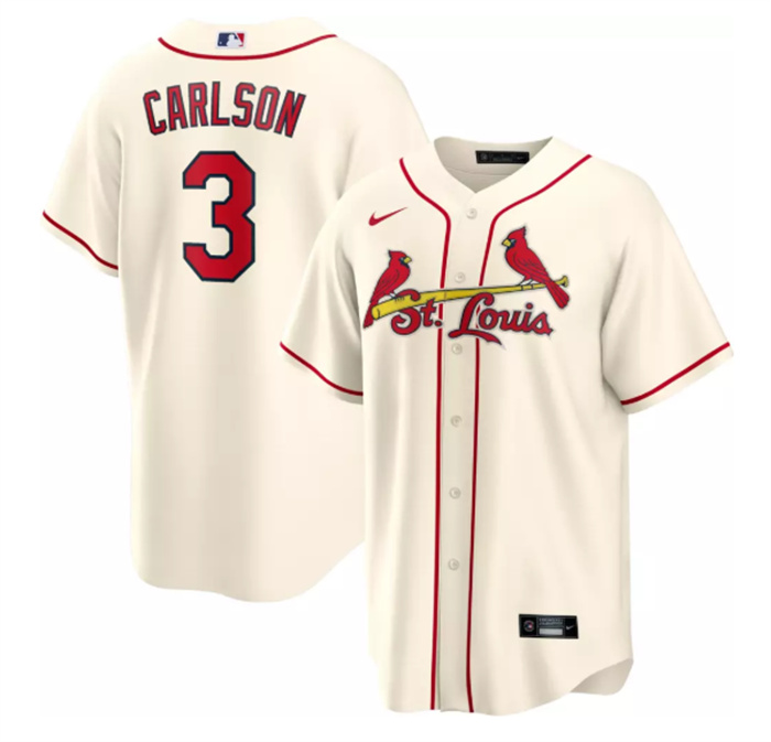Men's St. Louis Cardinals #3 Dylan Carlson Cream Cool Base Stitched Jersey