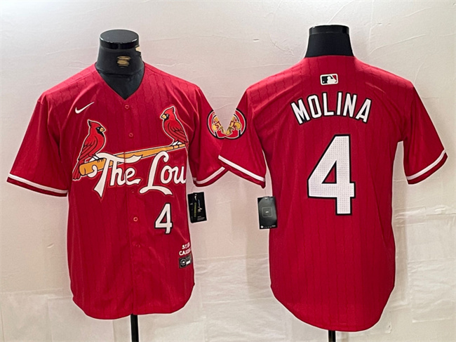 Men's St. Louis Cardinals #4 Yadier Molina Red 2024 City Connect Limited Stitched Baseball Jersey Men's St. Louis Cardinals #4 Yadier Molina Red 2024 City Connect Limited Stitched Baseball Jersey