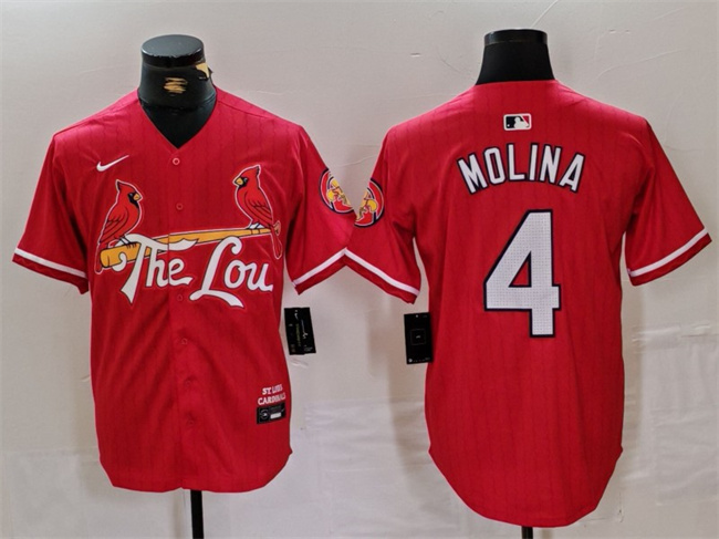 Men's St. Louis Cardinals #4 Yadier Molina Red 2024 City Connect Stitched Baseball Jersey Men's St. Louis Cardinals #4 Yadier Molina Red 2024 City Connect Stitched Baseball Jersey