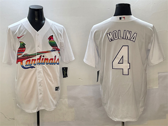 Men's St. Louis Cardinals #4 Yadier Molina White Cool Base Stitched Baseball Jersey Men's St. Louis Cardinals #4 Yadier Molina White Cool Base Stitched Baseball Jersey