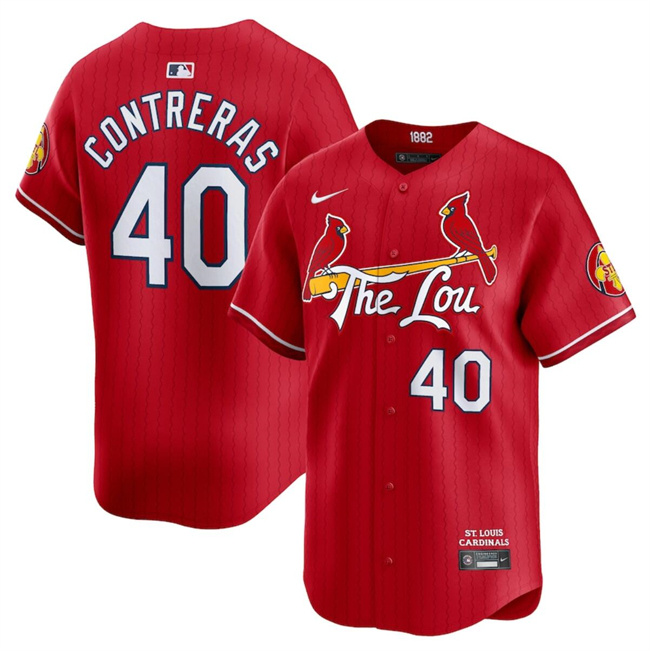 Men's St. Louis Cardinals #40 Willson Contreras Red 2024 City Connect Limited Stitched Baseball Jersey Men's St. Louis Cardinals #40 Willson Contreras Red 2024 City Connect Limited Stitched Baseball Jersey
