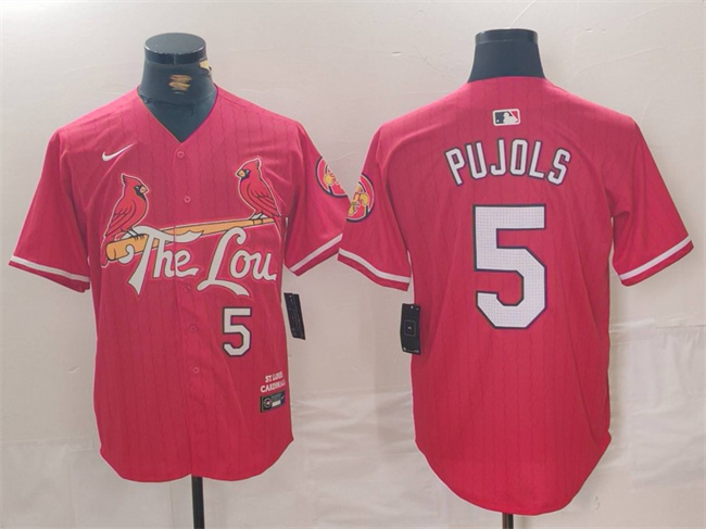 Men's St. Louis Cardinals #5 Albert Pujols Red 2024 City Connect Stitched Baseball Jersey Men's St. Louis Cardinals #5 Albert Pujols Red 2024 City Connect Stitched Baseball Jersey