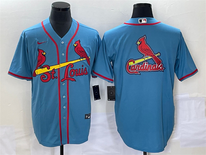 Men's St. Louis Cardinals Blue Big Team Logo In Back Cool Base Stitched Jersey Men's St. Louis Cardinals Blue Big Team Logo In Back Cool Base Stitched Jersey
