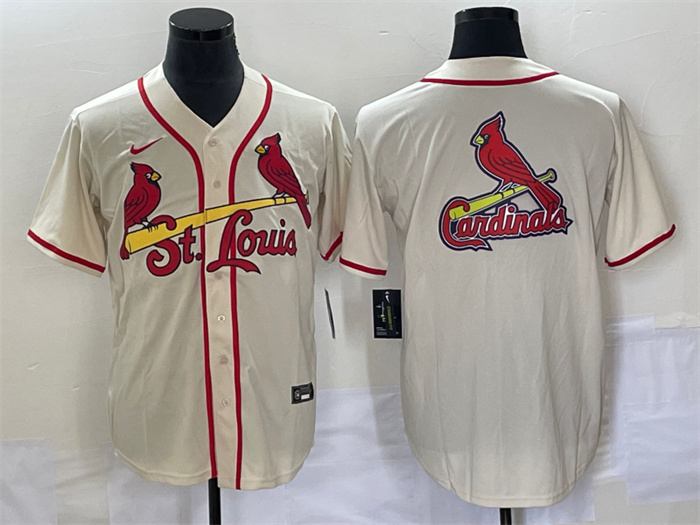 Men's St. Louis Cardinals Cream Big Team Logo In Back Cool Base Stitched Jersey Men's St. Louis Cardinals Cream Big Team Logo In Back Cool Base Stitched Jersey