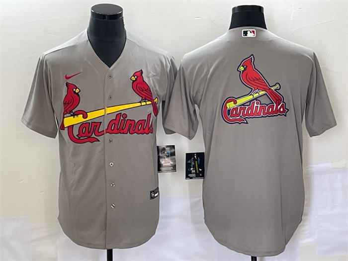 Men's St. Louis Cardinals Grey Big Team Logo In Back Cool Base Stitched Jersey Men's St. Louis Cardinals Grey Big Team Logo In Back Cool Base Stitched Jersey