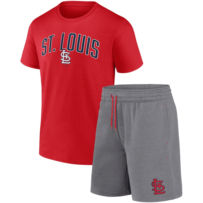 Men's St. Louis Cardinals Red Heather Gray Arch T-Shirt & Shorts Combo Set Men's St. Louis Cardinals Red Heather Gray Arch T-Shirt & Shorts Combo Set