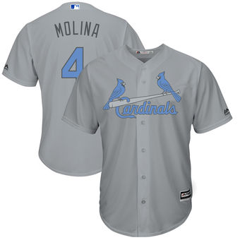 Men's St. Louis Cardinals Yadier Molina Majestic Gray Father's Day Cool Base Replica Jersey