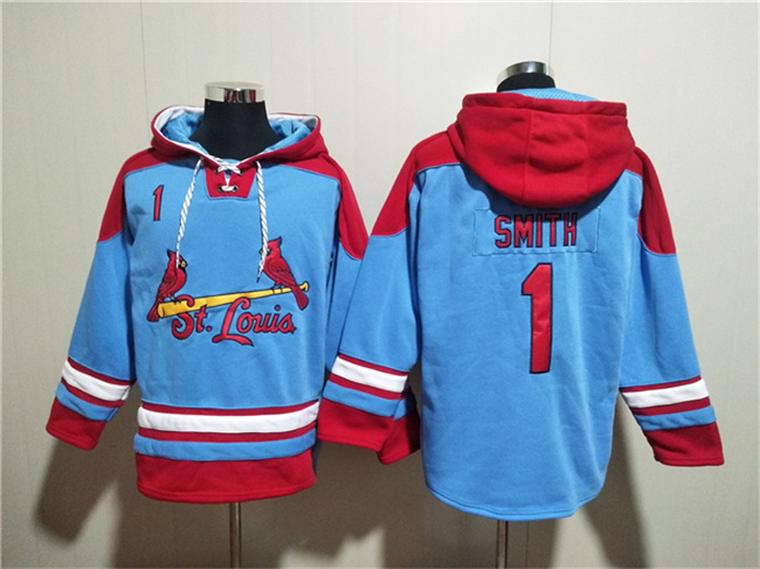 Men's St.Louis Cardinals #1 Ozzie Smith Blue Ageless Must-Have Lace-Up Pullover Hoodie Men's St.Louis Cardinals #1 Ozzie Smith Blue Ageless Must-Have Lace-Up Pullover Hoodie