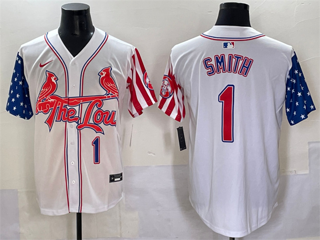 Men's St.Louis Cardinals #1 Ozzie Smith White Independence Day Vapor Premier Limited Stitched Baseball Jersey Men's St.Louis Cardinals #1 Ozzie Smith White Independence Day Vapor Premier Limited Stitched Baseball Jersey
