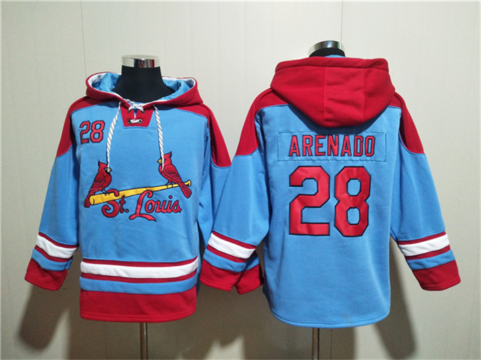 Men's St.Louis Cardinals #28 Nolan Arenado Blue Ageless Must-Have Lace-Up Pullover Hoodie Men's St.Louis Cardinals #28 Nolan Arenado Blue Ageless Must-Have Lace-Up Pullover Hoodie