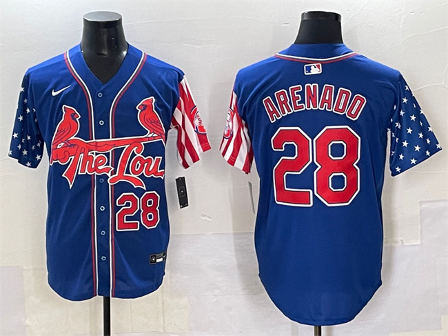 Men's St.Louis Cardinals #28 Nolan Arenado Royal Independence Day Vapor Premier Limited Stitched Baseball Jersey Men's St.Louis Cardinals #28 Nolan Arenado Royal Independence Day Vapor Premier Limited Stitched Baseball Jersey