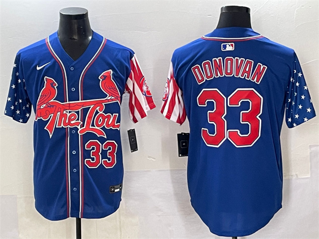 Men's St.Louis Cardinals #33 Brendan Donovan Royal Independence Day Vapor Premier Limited Stitched Baseball Jersey Men's St.Louis Cardinals #33 Brendan Donovan Royal Independence Day Vapor Premier Limited Stitched Baseball Jersey