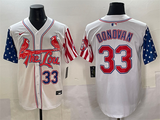 Men's St.Louis Cardinals #33 Brendan Donovan White Independence Day Vapor Premier Limited Stitched Baseball Jersey Men's St.Louis Cardinals #33 Brendan Donovan White Independence Day Vapor Premier Limited Stitched Baseball Jersey
