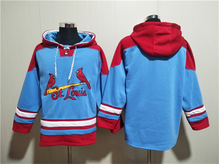 Men's St.Louis Cardinals Blank Blue Ageless Must-Have Lace-Up Pullover Hoodie Men's St.Louis Cardinals Blank Blue Ageless Must-Have Lace-Up Pullover Hoodie