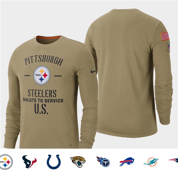 Men's Steelers Tan 2019 Salute to Service Sideline Long Sleeve T-Shirt Men's Steelers Tan 2019 Salute to Service Sideline Long Sleeve T-Shirt