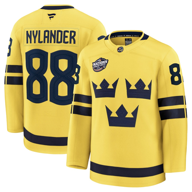 Men's Sweden #88 William Nylander Yellow 2025 4 Nations Face-Off Premium Jersey Men's Sweden #88 William Nylander Yellow 2025 4 Nations Face-Off Premium Jersey