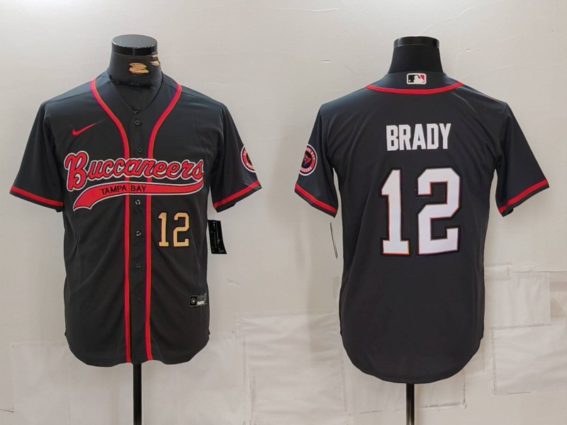 Men's Tampa Bay Buccaneers #12 Tom Brady Black Cool Base Stitched Baseball Jersey 1 Men's Tampa Bay Buccaneers #12 Tom Brady Black Cool Base Stitched Baseball Jersey 1