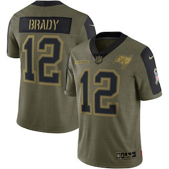 Men's Tampa Bay Buccaneers #12 Tom Brady Nike Olive 2021 Salute To Service Limited Player Jersey Men's Tampa Bay Buccaneers #12 Tom Brady Nike Olive 2021 Salute To Service Limited Player Jersey
