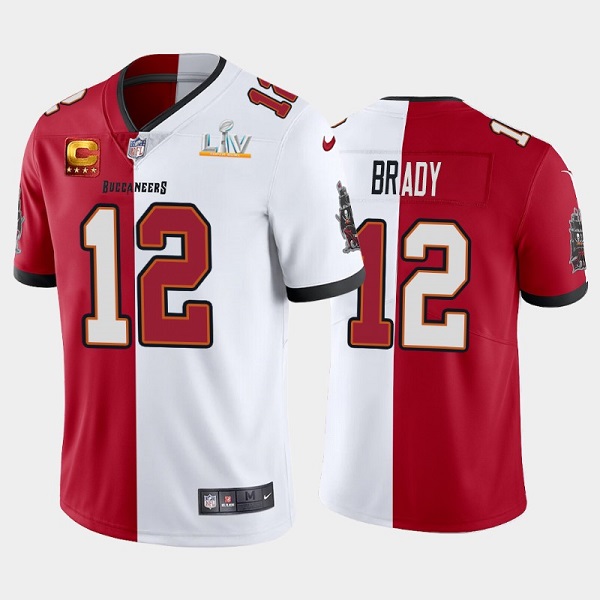 Men's Tampa Bay Buccaneers #12 Tom Brady Tom Brady Super Bowl LV Champions Split Captain Patch Vapor Untouchable Limited Stitched Jersey Men's Tampa Bay Buccaneers #12 Tom Brady Tom Brady Super Bowl LV Champions Split Captain Patch Vapor Untouchable Limited Stitched Jersey