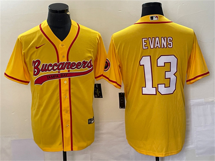Men's Tampa Bay Buccaneers #13 Mike Evans Gold Cool Base Stitched Baseball Jersey Men's Tampa Bay Buccaneers #13 Mike Evans Gold Cool Base Stitched Baseball Jersey