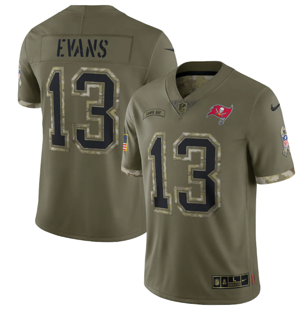 Men's Tampa Bay Buccaneers #13 Mike Evans Olive 2022 Salute To Service Limited Stitched Jersey Men's Tampa Bay Buccaneers #13 Mike Evans Olive 2022 Salute To Service Limited Stitched Jersey