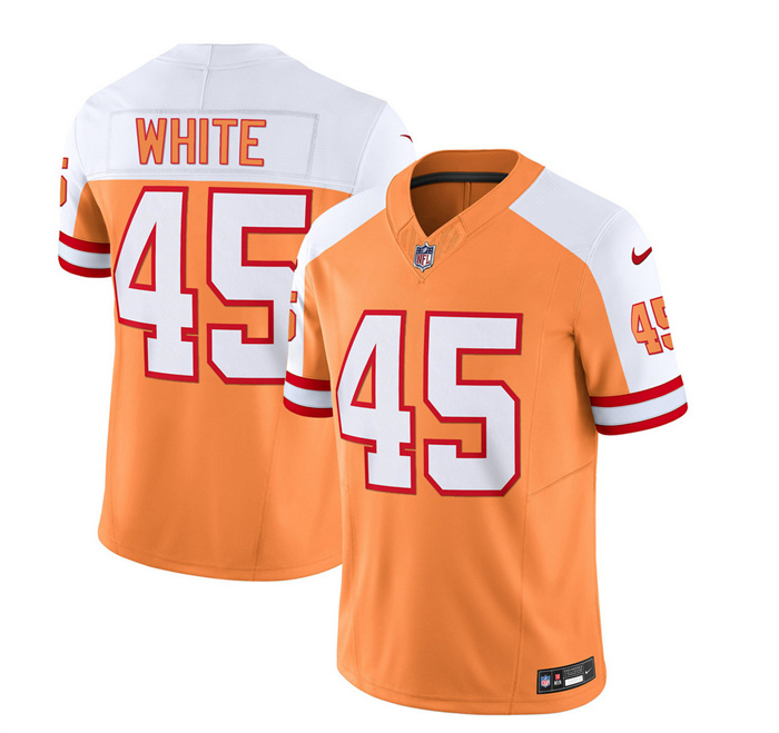 Men's Tampa Bay Buccaneers #45 Devin White 2023 F.U.S.E. White Gold Throwback Limited Stitched Jersey Men's Tampa Bay Buccaneers #45 Devin White 2023 F.U.S.E. White Gold Throwback Limited Stitched Jersey