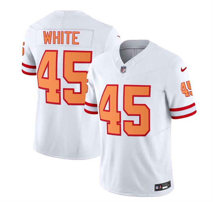 Men's Tampa Bay Buccaneers #45 Devin White 2023 F.U.S.E. White Throwback Limited Stitched Jersey Men's Tampa Bay Buccaneers #45 Devin White 2023 F.U.S.E. White Throwback Limited Stitched Jersey
