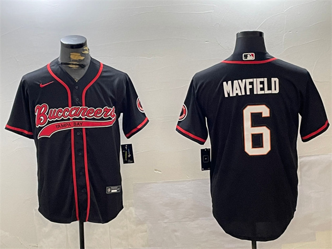 Men's Tampa Bay Buccaneers #6 Baker Mayfield Black Cool Base Stitched Baseball Jersey Men's Tampa Bay Buccaneers #6 Baker Mayfield Black Cool Base Stitched Baseball Jersey