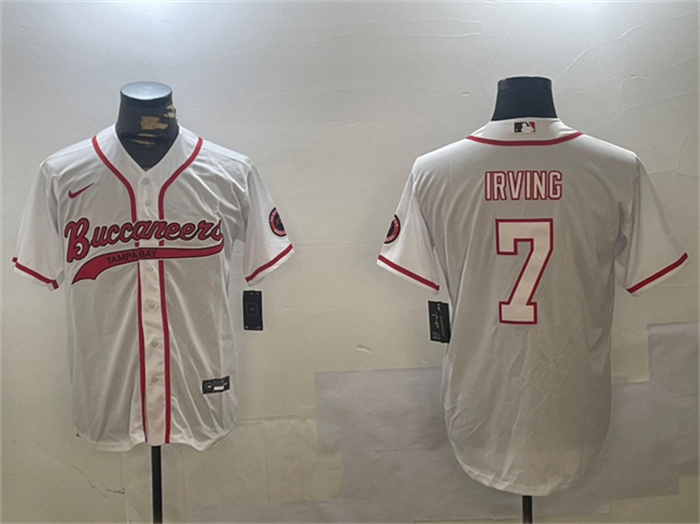 Men's Tampa Bay Buccaneers #7 Bucky Irving White Cool Base Stitched Baseball Jersey Men's Tampa Bay Buccaneers #7 Bucky Irving White Cool Base Stitched Baseball Jersey