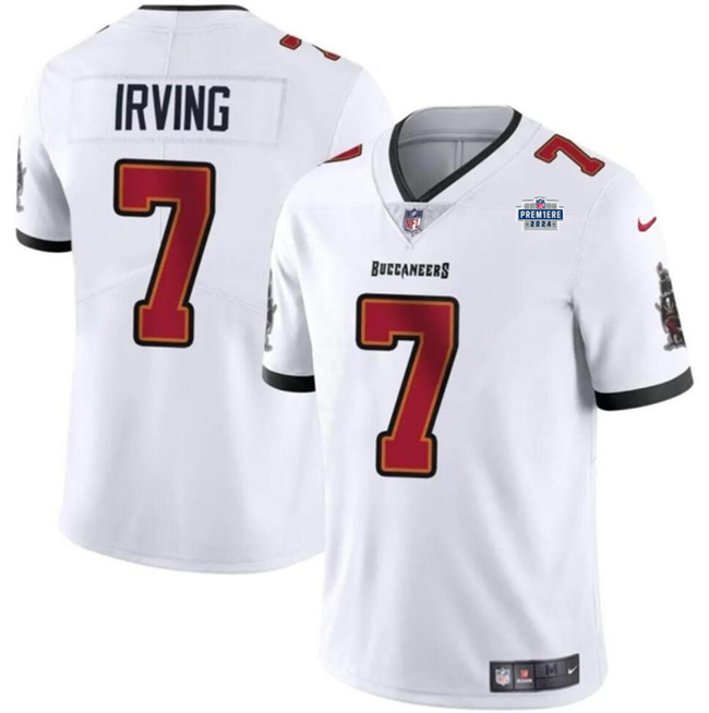 Men's Tampa Bay Buccaneers #7 Bucky Irving White With Draft Patch Vapor Limited Stitched Jersey Men's Tampa Bay Buccaneers #7 Bucky Irving White With Draft Patch Vapor Limited Stitched Jersey