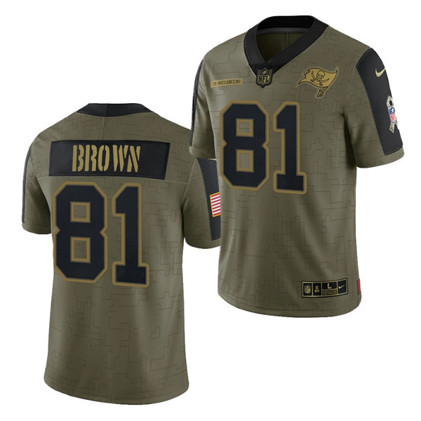Men's Tampa Bay Buccaneers #81 Antonio Brown 2021 Olive Salute To Service Limited Stitched Jersey Men's Tampa Bay Buccaneers #81 Antonio Brown 2021 Olive Salute To Service Limited Stitched Jersey