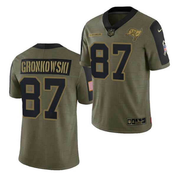 Men's Tampa Bay Buccaneers #87 Rob Gronkowski 2021 Olive Salute To Service Limited Stitched Jersey Men's Tampa Bay Buccaneers #87 Rob Gronkowski 2021 Olive Salute To Service Limited Stitched Jersey