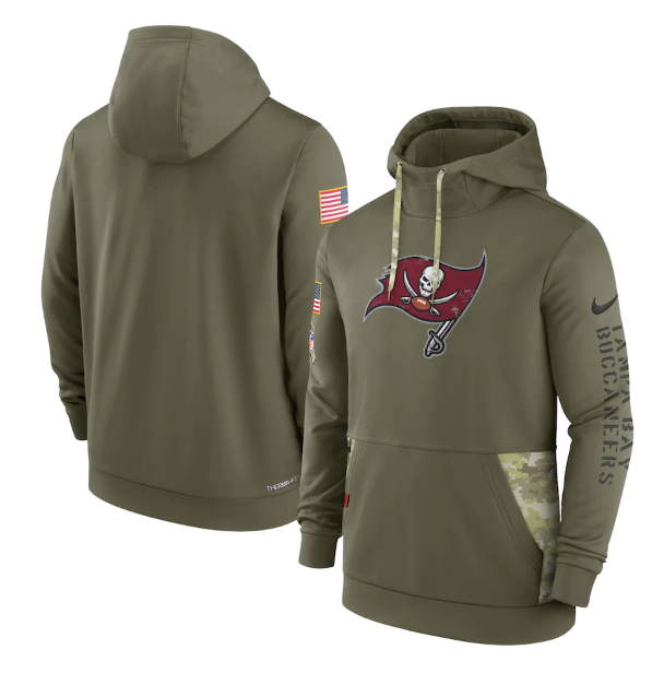 Men's Tampa Bay Buccaneers 2022 Olive Salute To Service Therma Performance Pullover Hoodie