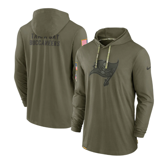 Men's Tampa Bay Buccaneers 2022 Olive Salute To Service Tonal Pullover Hoodie